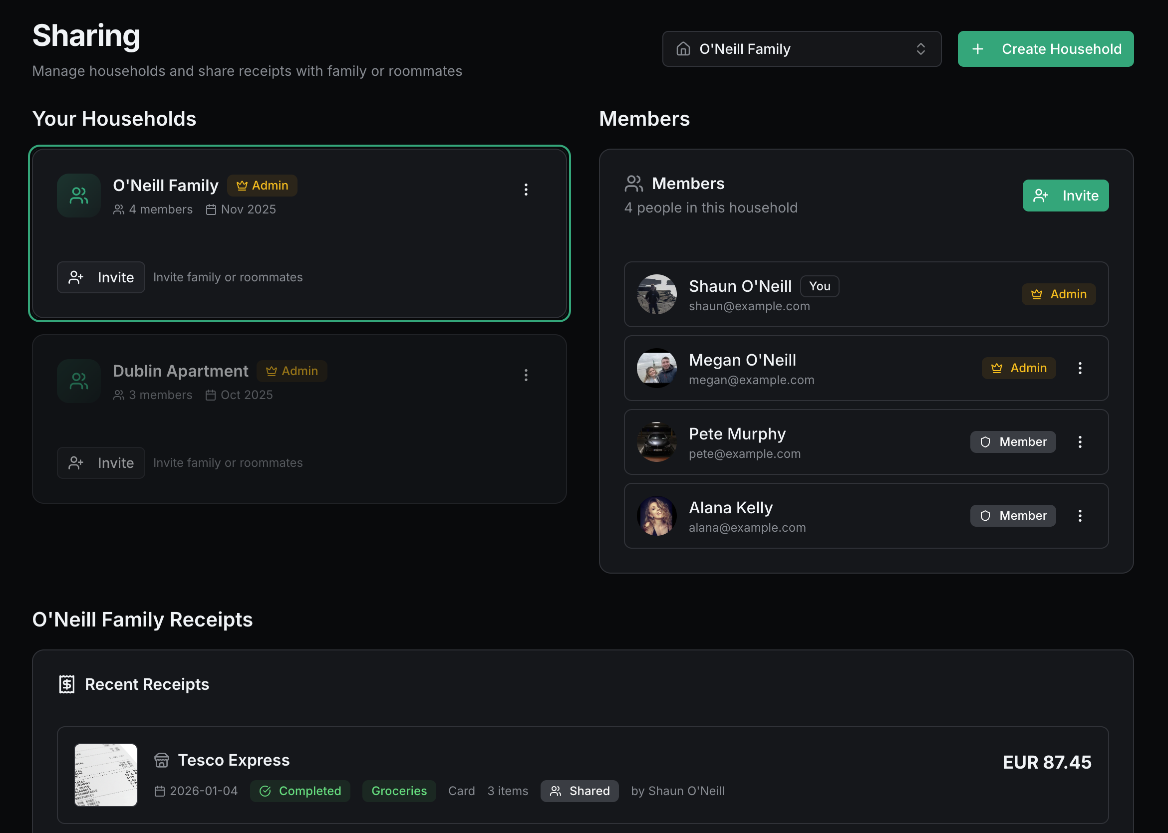 ReceiptWise Household Sharing