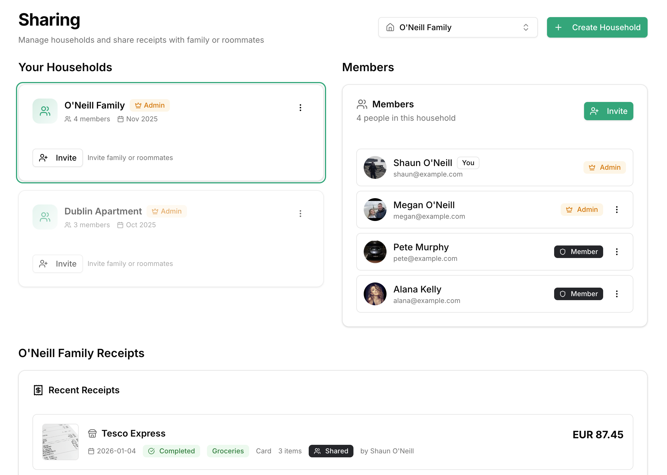 ReceiptWise Household Sharing